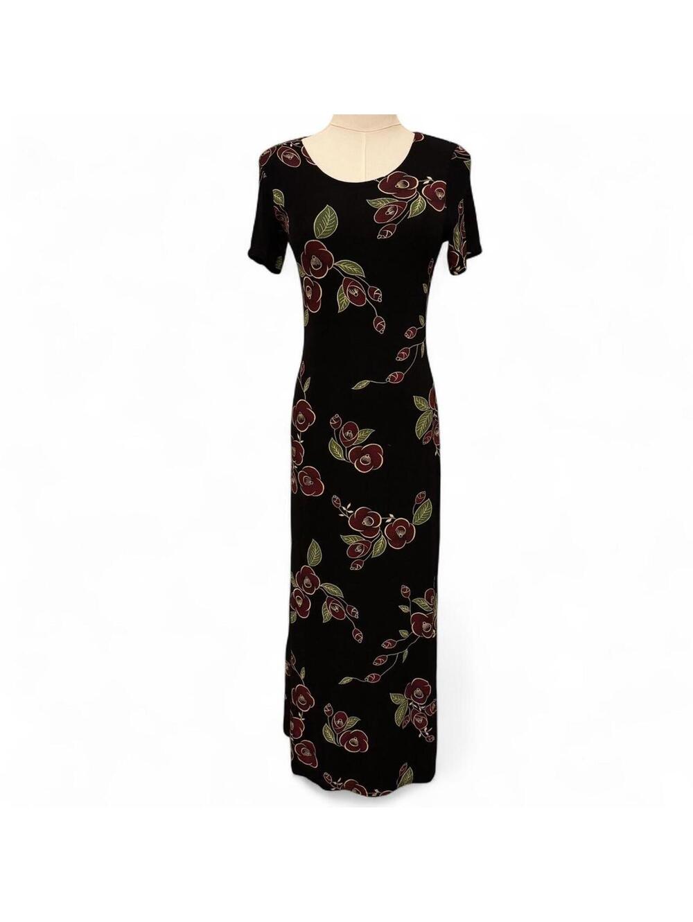 SOLD 90s black floral maxi dress Sz. S/M/L